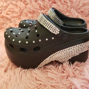 Crystal Rhinestone Cape Robbin Gardener Platform Clogs Crocs